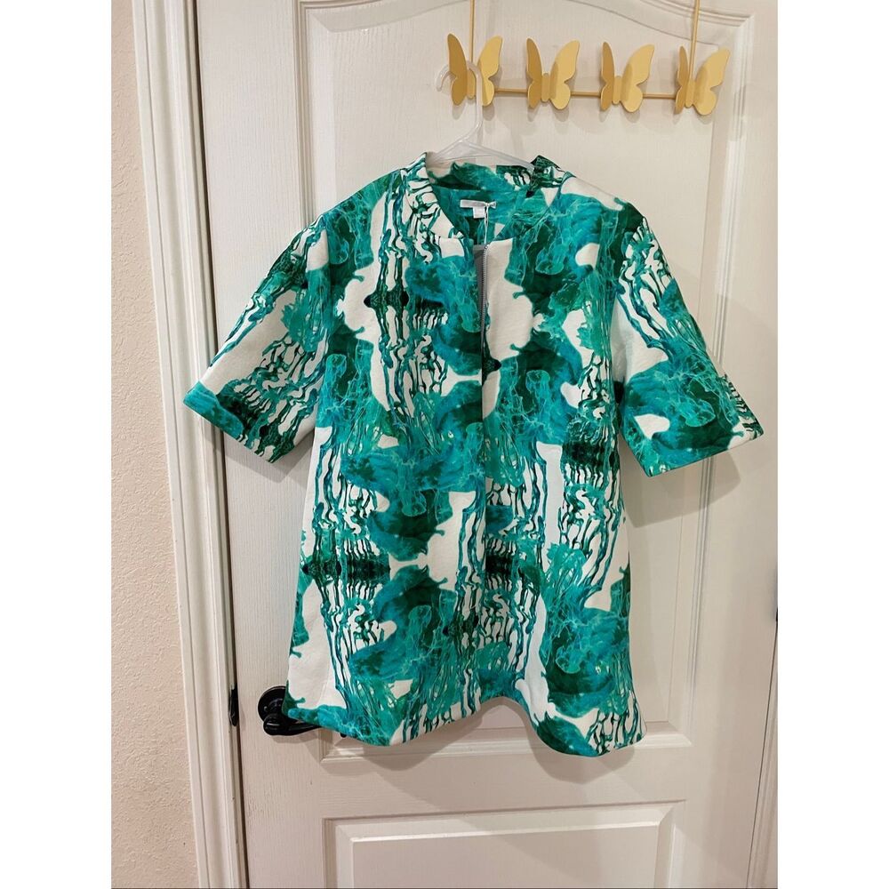 COS green and white marble print scuba peacoat style jacket NWT Size Medium